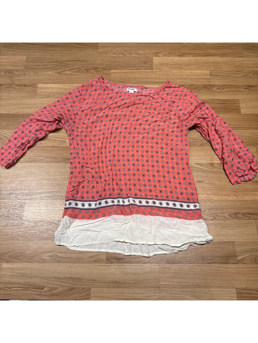 Old Navy Women's 3/4Sleeve Orange /Pink Patterned Top M Large